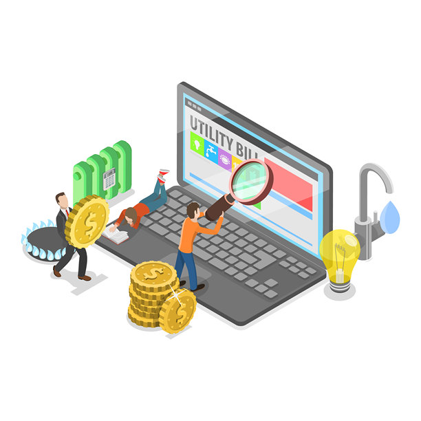 3D等距平面矢量插画：水电费账单支付。项目2图片下载