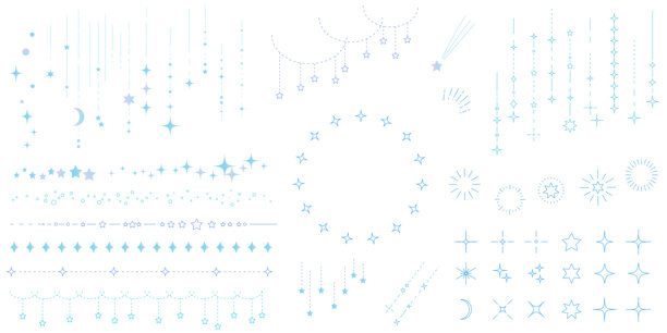 一套以星空为灵感的简约装饰边框和线条插画图片下载