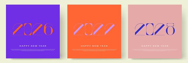 2026、2027、2028年日历、海报、传单、横幅的Logo概念。现代设计，适用于日历、请柬、贺卡。新年Logo文字设计合集。素材插画图片下载