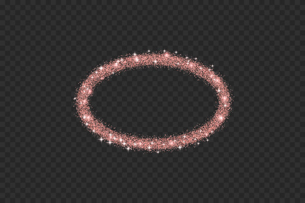 玫瑰金闪光椭圆边框。星尘圣诞节纸屑边框。粉色闪光薄椭圆形文本框。派对闪亮几何图形标注。透明背景矢量插画图片下载