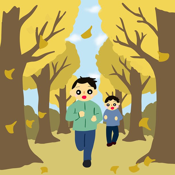 银杏大道上，慢跑者和步行者在落叶中穿行图片下载