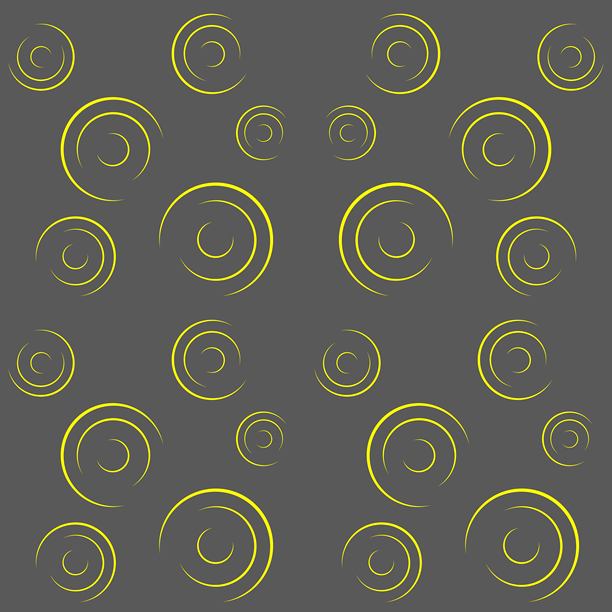 无缝黄色卷曲图案，深灰色背景，抽象背景，复古风格，适用于面料、卡片、海报、封面、横幅或品牌设计。矢量插画图片下载