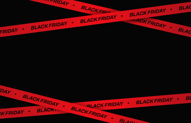 黑色星期五红色丝带胶带在黑色背景上，带有复制空间。矢量图图片下载