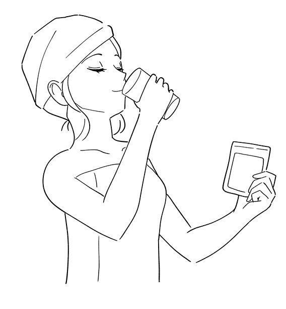 一名女子服用补充剂的黑白插画。图片下载