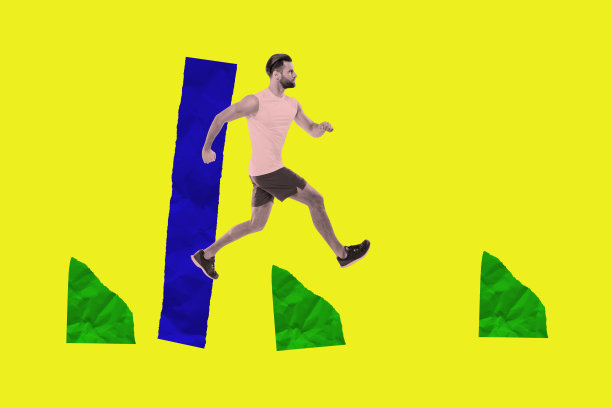 严肃运动员爱好慢跑的马拉松比赛照片拼贴，健康生活方式的比赛概念图片下载