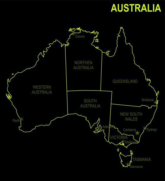 黑色背景上的澳大利亚霓虹地图图片下载