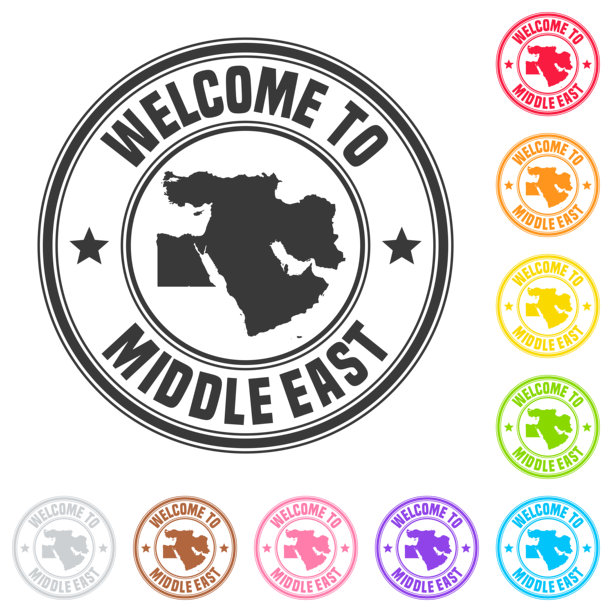 中东邮票——白色背景上的彩色徽章图片下载
