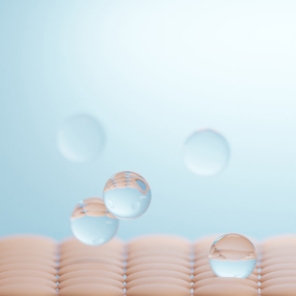 维生素滴在柔软的皮肤上。精华液、肌肤修复、保湿霜、胶原蛋白精华、护肤化妆品解决方案，3D插画图片下载