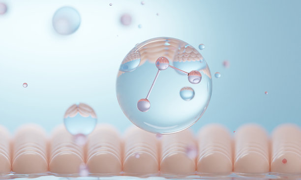 胶原蛋白精华滴在皮肤上。皮肤精华，皮肤修复，3D插画图片下载