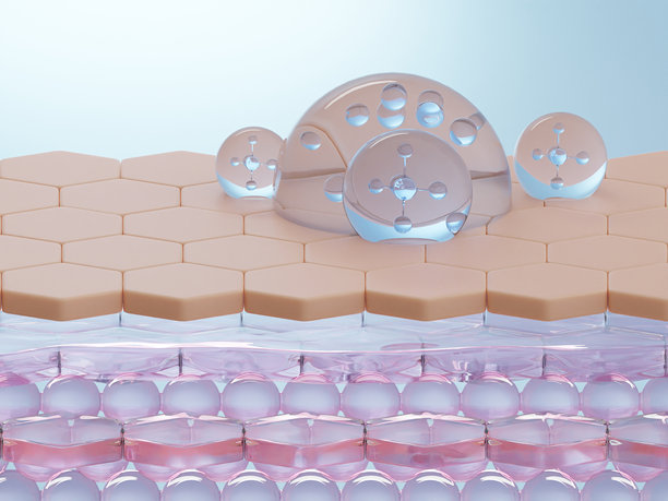 胶原蛋白精华滴在皮肤上。透明质酸护肤品广告，3D插画图片下载