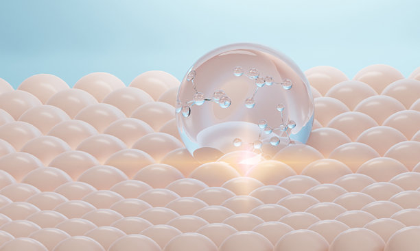 胶原蛋白精华滴在皮肤上。皮肤精华，皮肤修复，3D插画图片下载