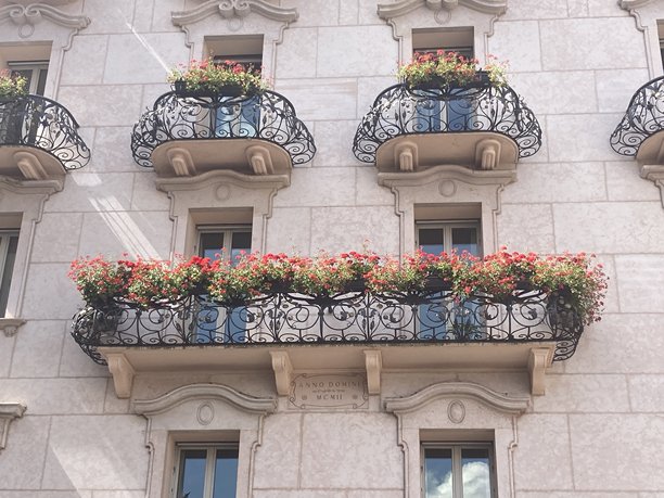 装饰性铸铁格栅和阳台窗户——欧洲复古建筑图片图片下载