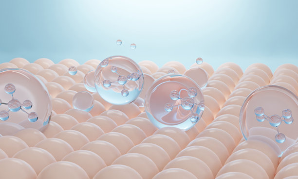 胶原蛋白精华滴在皮肤上。皮肤精华，皮肤修复，3D插画图片下载