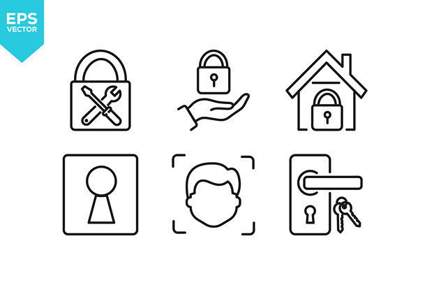 锁的线条图标集。轮廓图标合集素材图片下载