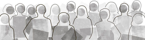 插画，包含人物剪影和几何图形图片下载