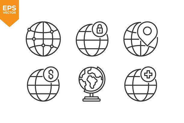 地球线形图标集。轮廓图标收藏插画素材图片下载