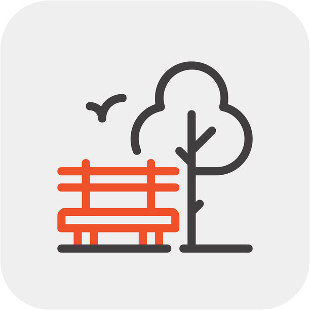 现代公园区域扁平线条矢量插画图标设计理念。移动和网页图形图标。扁平符号、Logo创意概念。简洁干净的扁平象形图图片下载