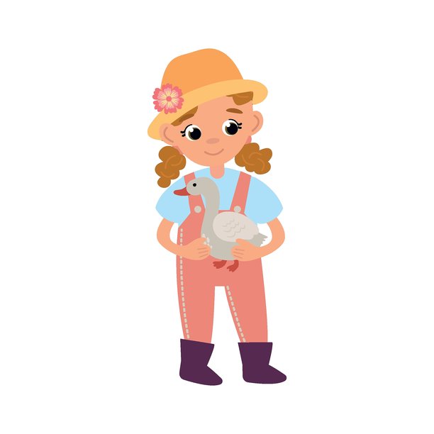 女孩抱着鹅的插画图片下载