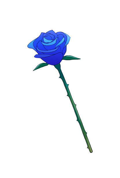 单枝带刺蓝玫瑰 — 简约手绘花卉插画，透明背景图片下载