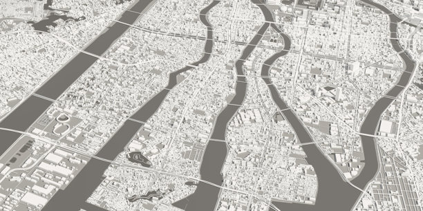 日本广岛的3D俯视图插画图片下载