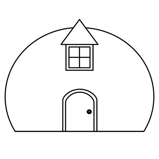 独特的圆顶房屋图标，奇幻建筑线条艺术矢量插画，适用于故事书、游戏和儿童填色页。图片下载