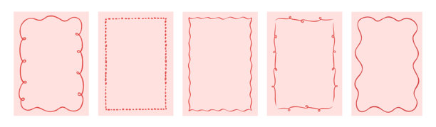 圣诞节手绘边框。圣诞节潮流复古背景，采用红粉色调和异想天开的线条。极简节日海报、请柬、贺卡。矢量插画。图片下载