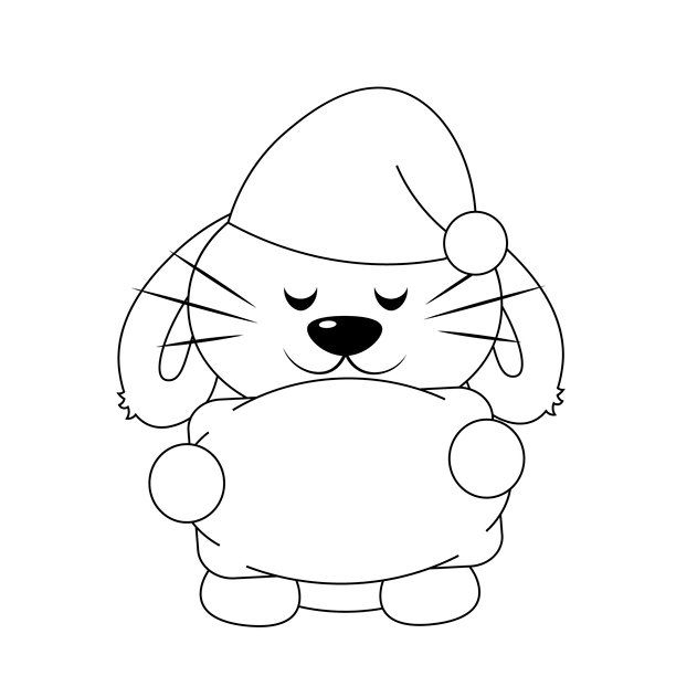 可爱的兔子抱着枕头，黑白照片图片下载