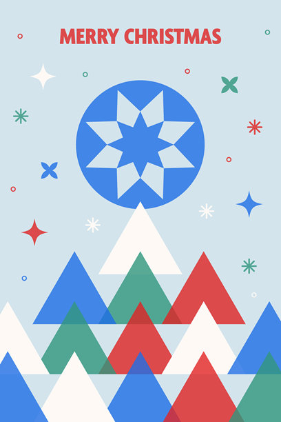 极简圣诞海报。抽象的节日树、装饰彩球和雪花。矢量插画图片下载