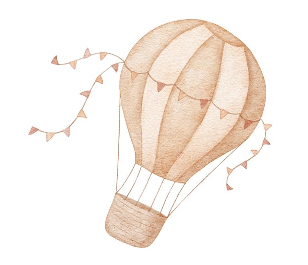 中性色调的飞翔的热气球，带有旗帜。儿童水彩隔离插画图片下载