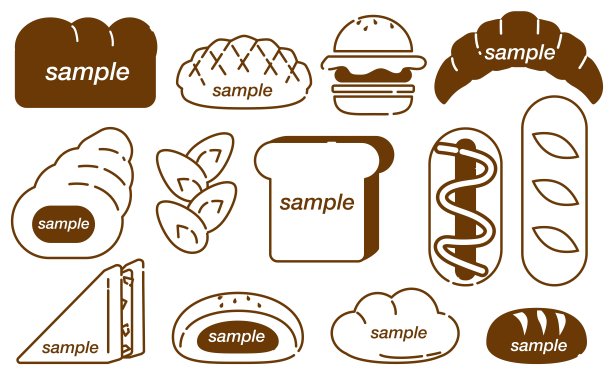 简约面包矢量插画边框套装 – 面包店与咖啡馆设计图片下载