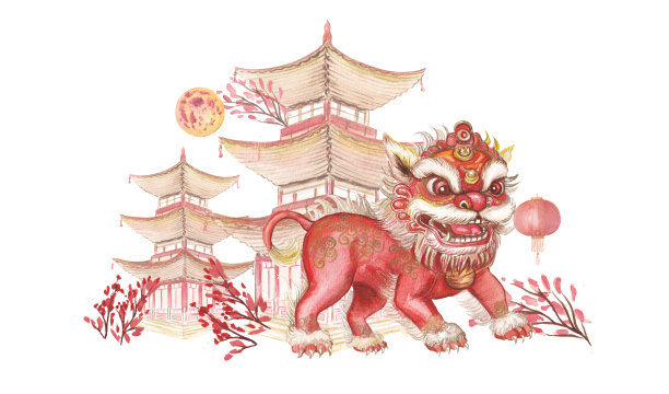 一幅水彩手绘风格的亚洲传统宝塔插画，细节精致。适用于旅游品牌推广、文化项目、建筑类书籍、纪念品及亚洲主题装饰设计。图片下载