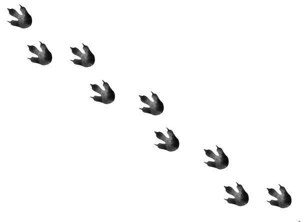 水彩风格的霸王龙脚印，对角线排列的背景插画图片下载