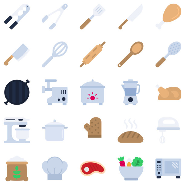厨房用品扁平化图标集插画图片下载