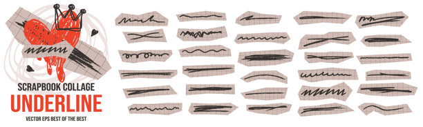 包含剪纸、笔触和涂鸦下划线元素的剪贴簿素材包。图片下载