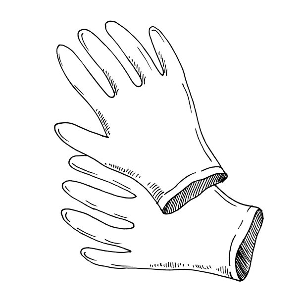 农业工作用手套。矢量墨水风格手工插画。适用于包装设计、卡片、封面、印刷品、产品标签和织物。图片下载