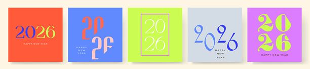 2026新logo文字设计集。素材插画。2026年日历、海报、传单、横幅的Logo概念。现代日历、邀请函、贺卡设计。图片下载