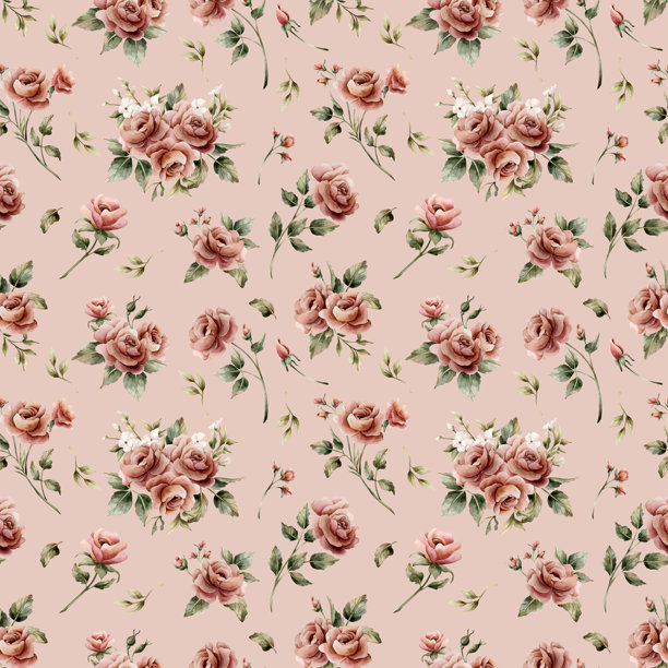 粉色背景上的玫瑰花无缝图案，烟粉色花园，维多利亚风格，水彩手绘花卉插画图片下载