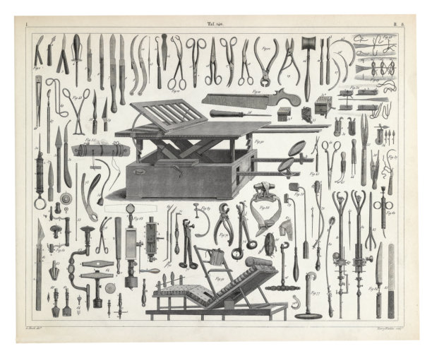 各种手术器械雕刻古董插画，出版于1851年图片下载