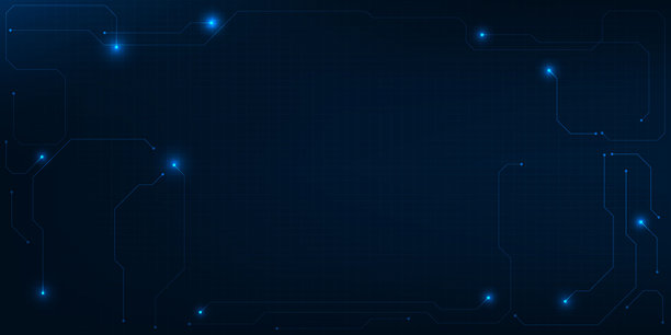 抽象蓝色未来科技矢量插画，带有复制空间布局和数字高科技电路图案，适用于产品广告和游戏艺术作品。图片下载