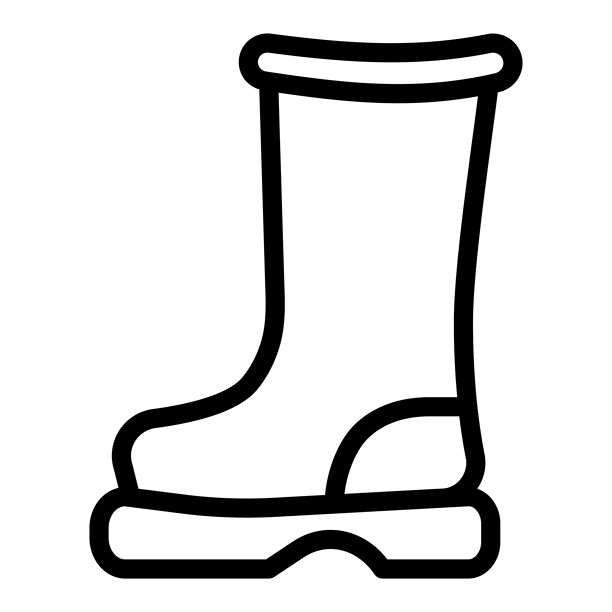 园丁橡胶靴线条图标，安全工装概念。矢量图形。用于园林工作的防护靴，鞋类标志，白色背景，移动或网页设计的风格图标。图片下载