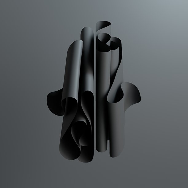 黑色棱角纸艺雕塑，堆叠交错的垂直条纹，现代数字风格的戏剧性阴影。三维渲染插画。图片下载