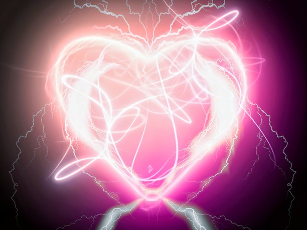 粉色光线绘制的心形3D插画 | 奇幻浪漫背景图片下载