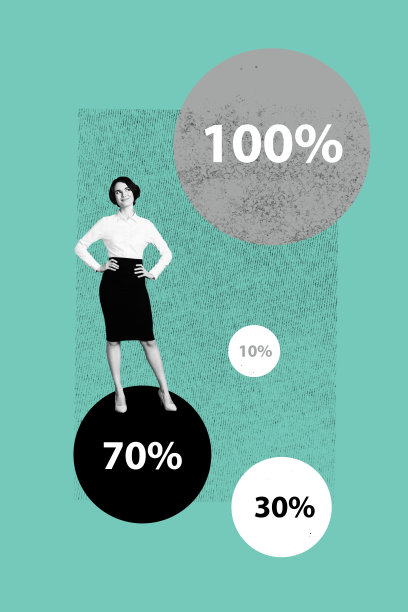 快乐女商人的3D垂直艺术弹出式横幅草图照片拼贴，展示经济、百分比、收入和资本增长图片下载