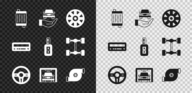 汽车散热器冷却系统、汽车维修检查、汽车合金轮毂、转向、清洗、汽车涡轮增压器、带遥控图标的音响和钥匙。矢量图示图示图示图示图示图示图示图示图示图示图示图片下载