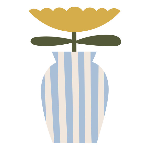 条纹花瓶中复古波西米亚风格的花朵矢量图。中性色极简主义陶罐插画图片下载