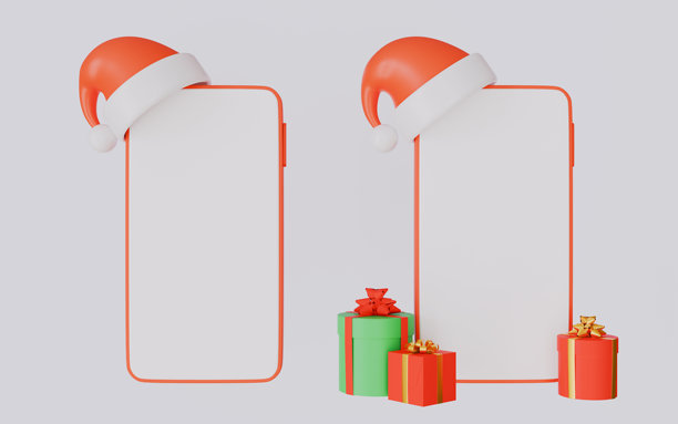 圣诞老人帽子的智能手机三维插画图片下载