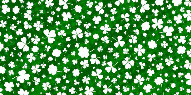 三叶草或酢浆草叶子扁平化设计，绿色无缝图案，白背景上飘落的叶子，矢量插画。图片下载