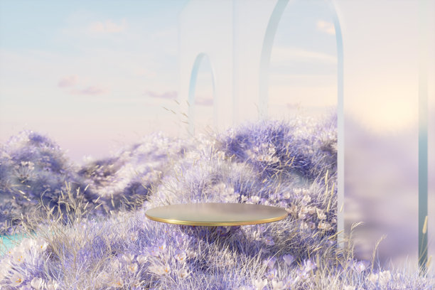 抽象的冬季景观，带有用于产品展示的讲台。3D渲染图片下载