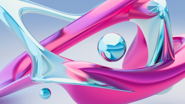 流动的液体铬粉色形状抽象背景。三维插画当代艺术。图片下载