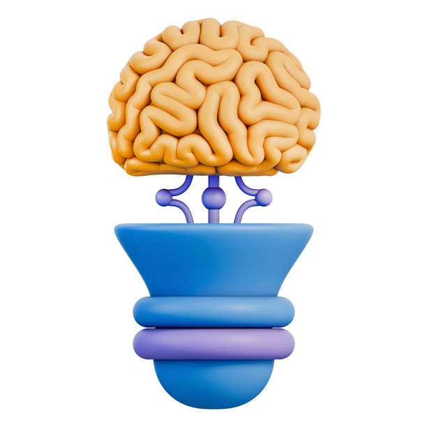 象征创造力、智慧和创新的大脑创意灯泡，3D插画图片下载